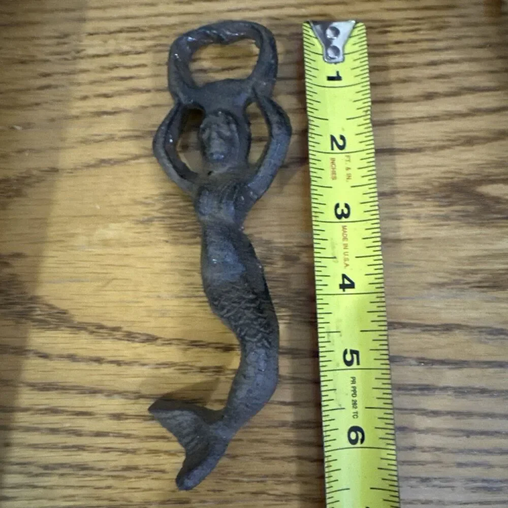 Vtg Cast Iron Mermaid Bottle Opener 6 Inch Nautical Sailing Man Cave Tiki Bar